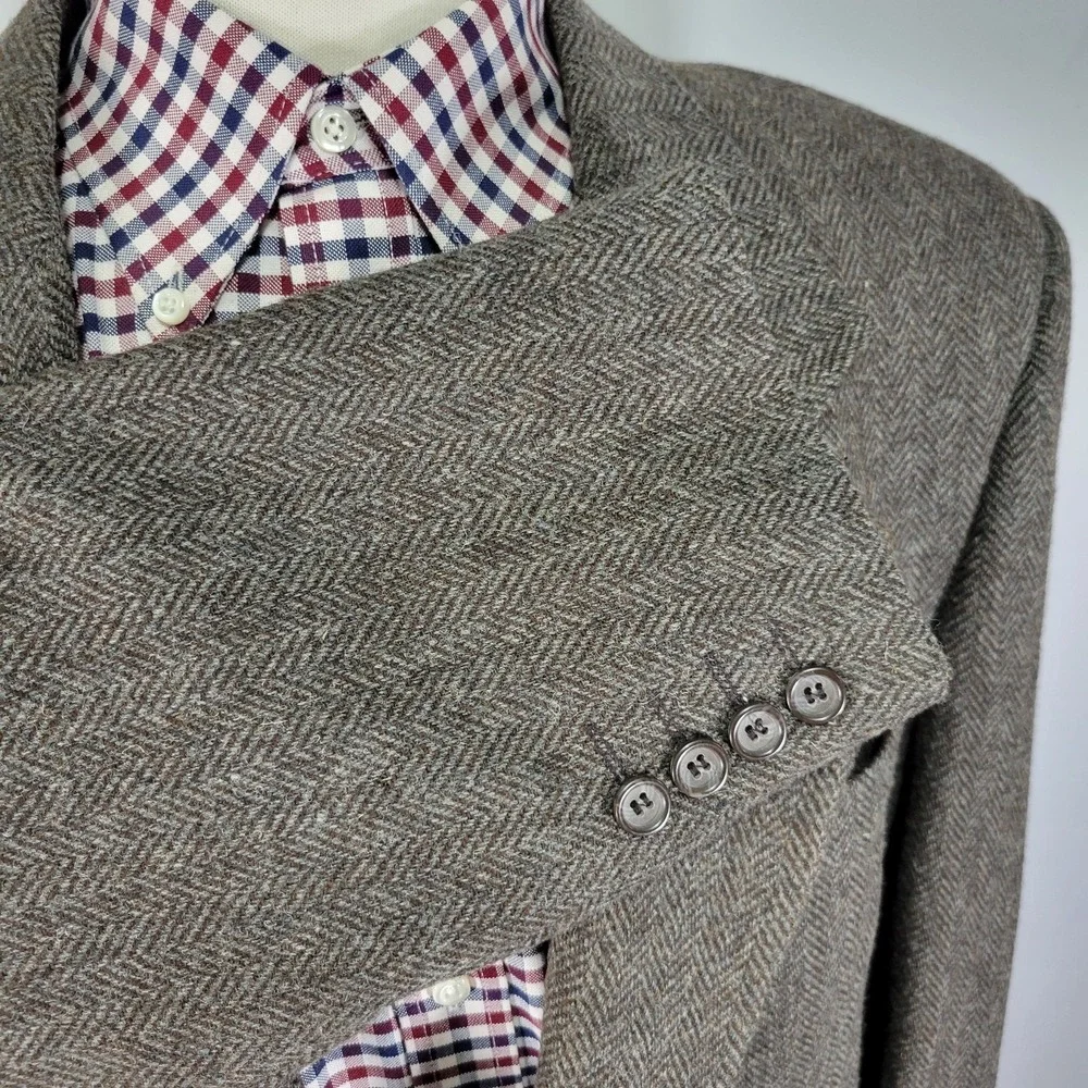 Bill Robinson Mens Tweed Sport Coat Blazer Two Button Brown herringbone Wool 44L